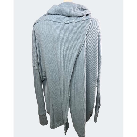 Free People Juicy Ribbed Dusty Blue Cowl Neck Sweater Loose Fit Small - Picture 12 of 14